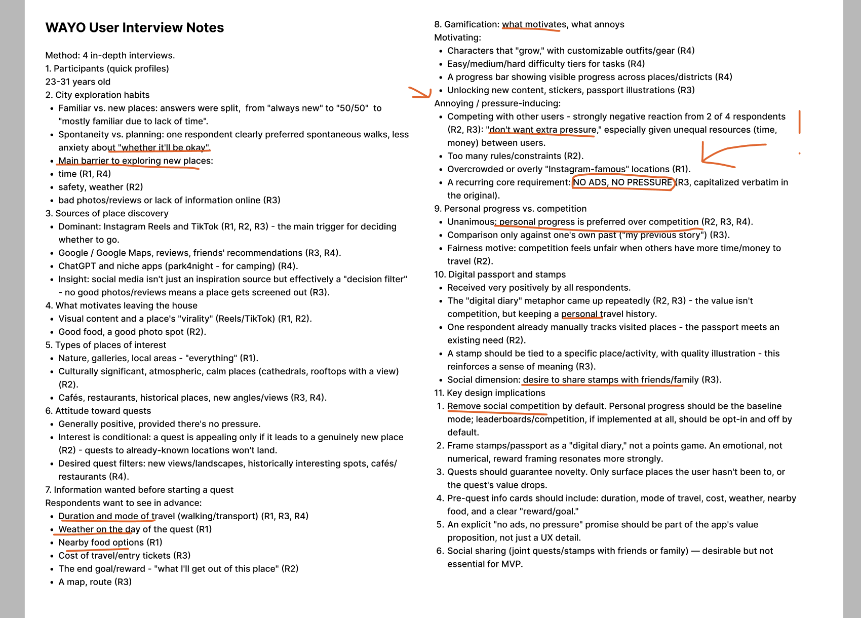 WAYO user interview notes and research insights