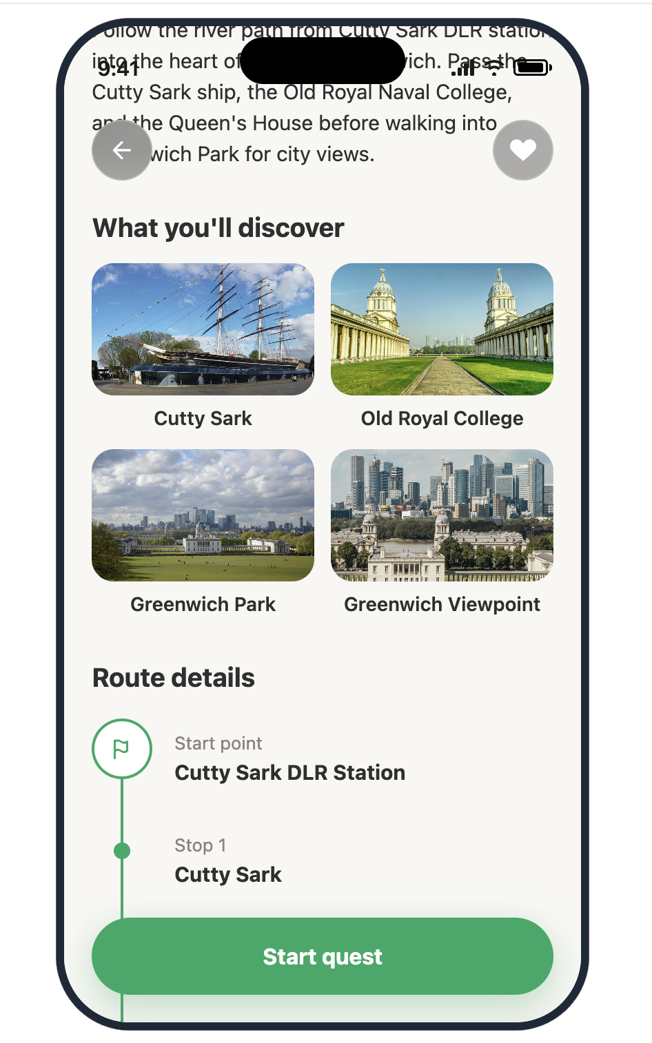 WAYO route details showing what you'll discover and stop-by-stop route